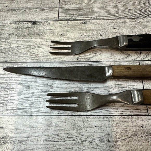 Antique Flatware (Set‎ of 3) 2 Forks & 1 Knife Wood & Metal Handle *See Photos* - Picture 3 of 7